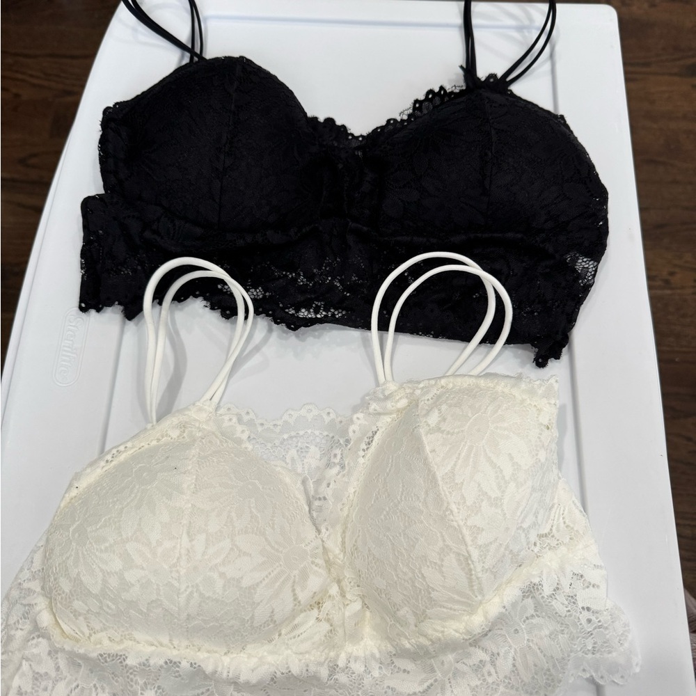 Elegant Lace Bralette Set - Black and White